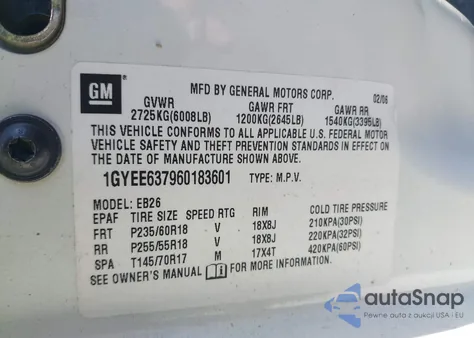 2006 Cadillac Srx V6 from USA, damaged, VIN 1GYEE637960183601